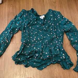 Green floral long sleeve shirt